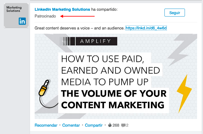 La empresa marketing solucionts, promociona un post donde comparte un links a una landing page destinada a captar leads