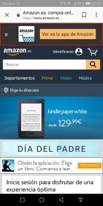 Anuncio de aplicación de Amazon en navegador móvil