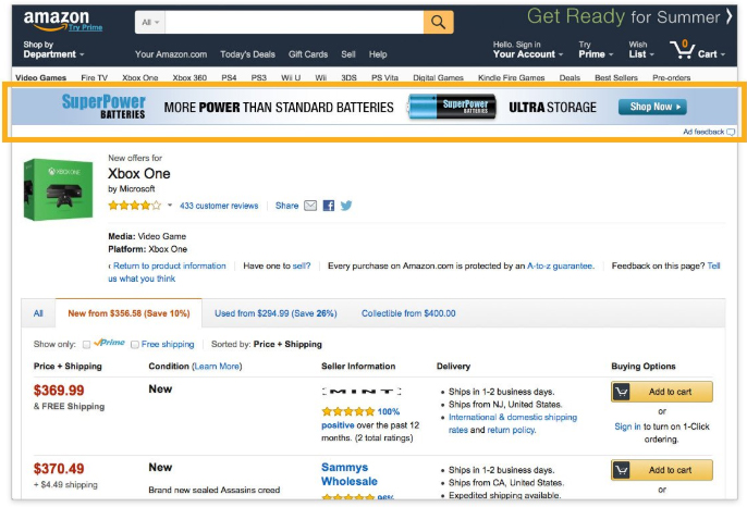 Publicidad en Amazon: Offer Listings Stripe